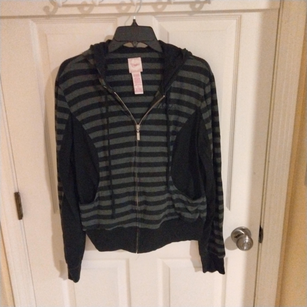 Vintage Candie's Black and Gray Striped Hoodie